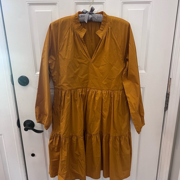 Jcrew marigold gold yellow tiered popover dress size Small TALL for extra length - Picture 4 of 7